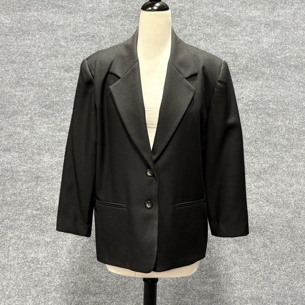 Leslie Fay Skirt Suit Set Womens 14P Black Twill Jacket Pencil Skirt Career